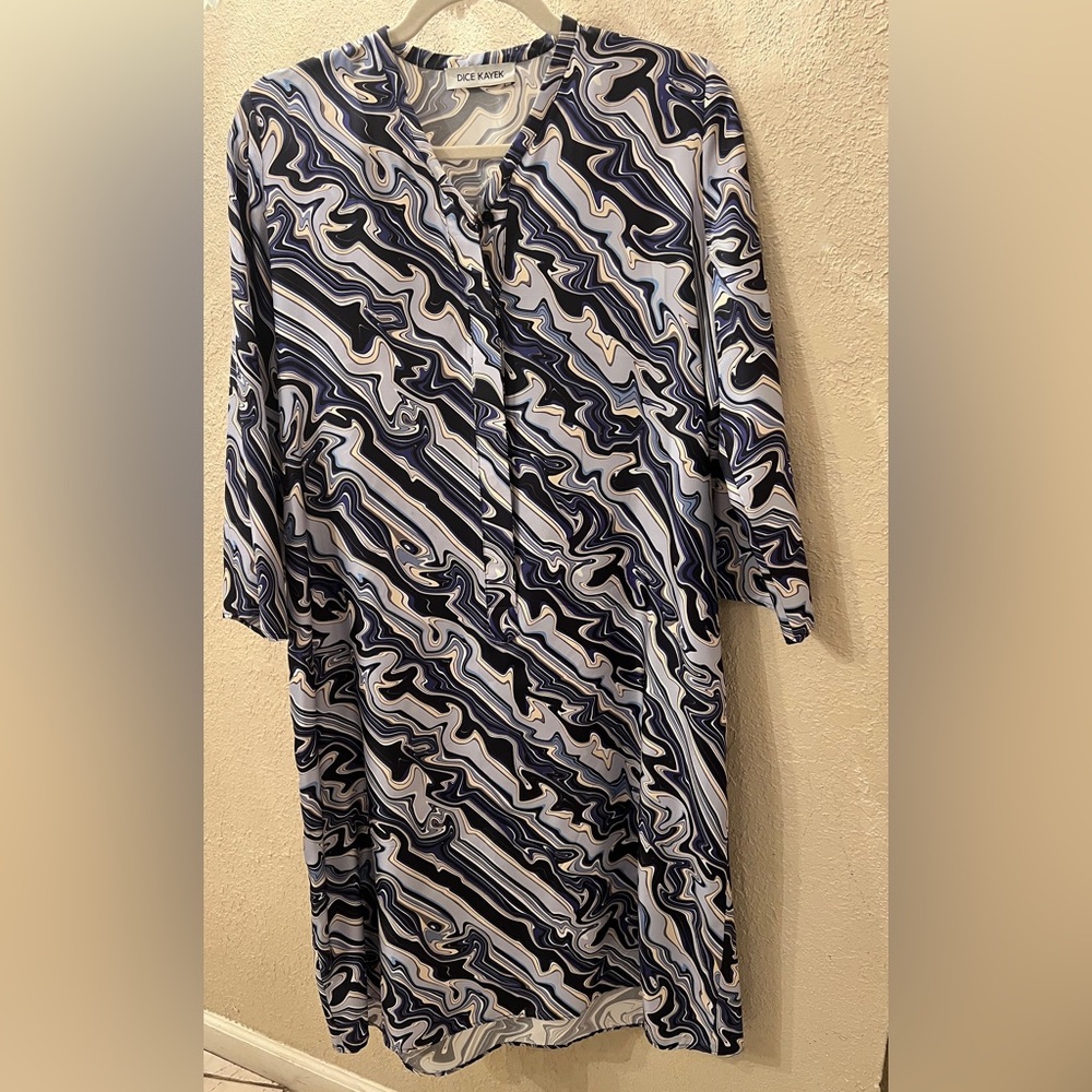 Dice Kayek ~ Paris Luxury Silk Abstract Print Midi Dress EU 36 US 4